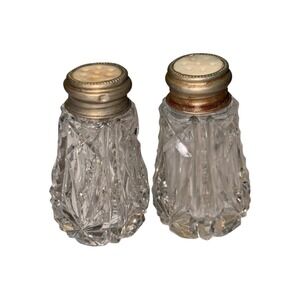 Vintage Cut Glass Salt‎ and Pepper Shakers Set Diamond Pattern Kitchen
